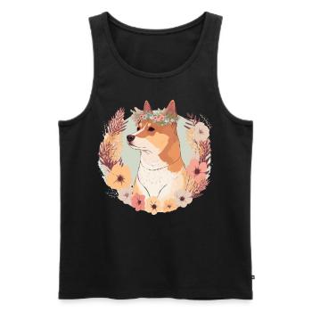 Mignon Shiba Inu Fleur Couronne Chien Floral Chiot - Débardeur bio Premium Homme - noir - Devant - Michal (187cm)