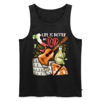 Italien Love-Italy, Rom, Gitarre und Pizza - Männer Premium Bio Tank Top - Schwarz - Vorne - AI Model Male 178 light (178cm)