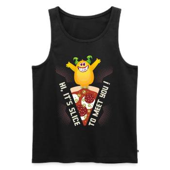 Funny Pizza, Pizza Corner, Slice-To-Meet-You, Pun - Men's Premium Organic Tank Top - black - Front - Michal (187cm)
