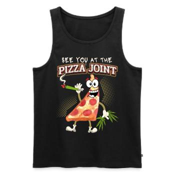 Drôle de pizzeria avec un joint de cannabis, jeu de mots - Débardeur bio Premium Homme - noir - Devant - AI Model Male 178 light (178cm)