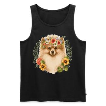 Fleur de Poméranie mignonne Couronne Race de chien de compagnie Flo - Débardeur bio Premium Homme - noir - Devant - AI Model Male 178 light (178cm)