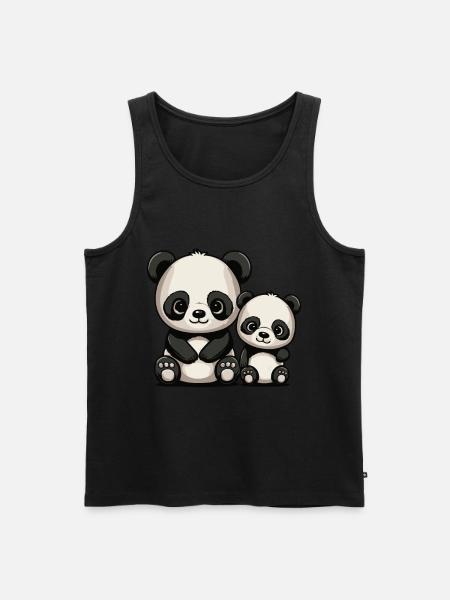 Two cute cartoon pandas for brothers and sisters - Men's Premium Organic Tank Top - black