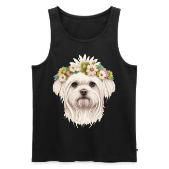 Mignon maltais fleur couronne animal de compagnie chien race chiot floral - Débardeur bio Premium Homme - noir - Devant - Michal (187cm)