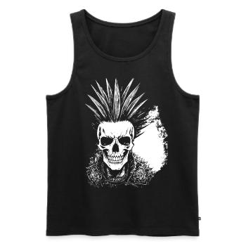 Crâne de fan d’horreur avec jeu de mots Mohawk Crazy Punkrocker - Débardeur bio Premium Homme - noir - Devant - AI Model Male 178 light (178cm)