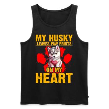 Mon Husky laisse des empreintes de pattes sur mon cœur - Débardeur bio Premium Homme - noir - Devant - Michal (187cm)