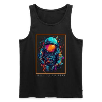 Astronaute abstrait coloré dans l’espace - Débardeur bio Premium Homme - noir - Devant - Michal (187cm)