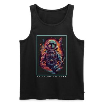Astronaute abstrait coloré dans l’espace - Débardeur bio Premium Homme - noir - Devant - Michal (187cm)