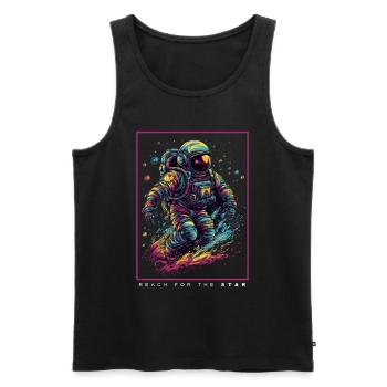 Astronaute abstrait coloré dans l’espace - Débardeur bio Premium Homme - noir - Devant - Michal (187cm)