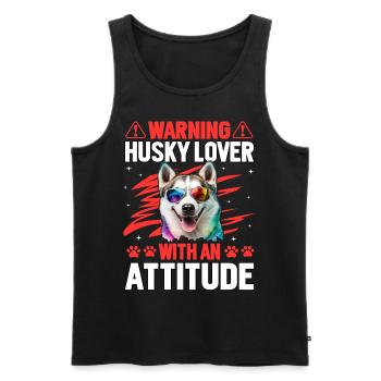 Warning Husky Lover with an Attitude - Männer Premium Bio Tank Top - Schwarz - Vorne - Michal (187cm)