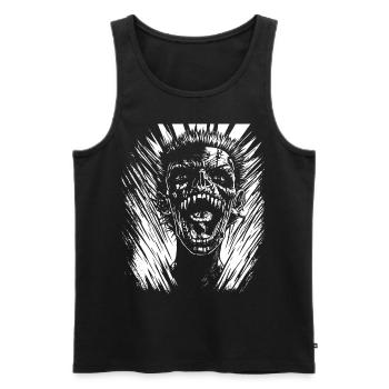 Crâne de fan d’horreur avec jeu de mots Mohawk Crazy Punkrocker - Débardeur bio Premium Homme - noir - Devant - Michal (187cm)