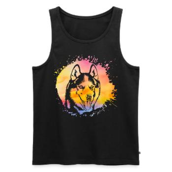 Chien Husky - Débardeur bio Premium Homme - noir - Devant - Michal (187cm)
