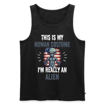 UFO Alien Costume Party Gift USA Flag Alien - Men's Premium Organic Tank Top - black - Front - Michal (187cm)