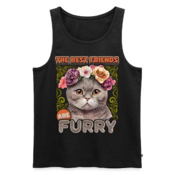 British Shorthair chat vintage avec couronne de fleurs - Débardeur bio Premium Homme - noir - Devant - Michal (187cm)