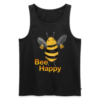 Bee Happy - Men's Premium Organic Tank Top - black - Front - Michal (187cm)