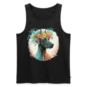 Mignon Grand Danois Fleur Couronne Chien de Compagnie Race Florale - Débardeur bio Premium Homme - noir - Devant - Michal (187cm)