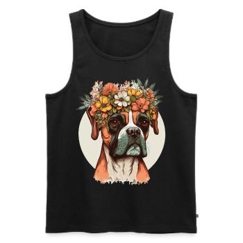 Mignon Boxer Chien Fleur Couronne Chien Race Floral P - Débardeur bio Premium Homme - noir - Devant - Michal (187cm)