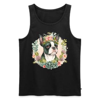 Mignon Boston Terrier Flower Crown Pet Dog Floral Pu - Débardeur bio Premium Homme - noir - Devant - Michal (187cm)