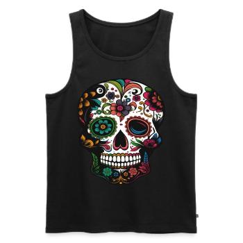 Tête de mort, fête des morts au Mexique - Débardeur bio Premium Homme - noir - Devant - Michal (187cm)