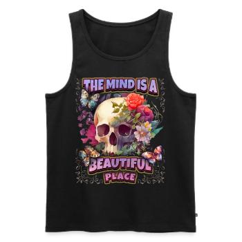 Skull Totenkopf Schädel mit Vintage Blumen, Spruch - Männer Premium Bio Tank Top - Schwarz - Vorne - Michal (187cm)