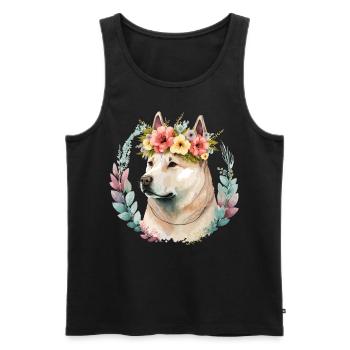 Cute Akita Inu Dog Flower Crown Pet Dog Breed Flor - Men's Premium Organic Tank Top - black - Front - Michal (187cm)