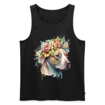 Cute American Staffordshire Terrier Flower Crown P - Männer Premium Bio Tank Top - Schwarz - Vorne - Michal (187cm)