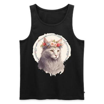 Mignon Angora Angora Cat Fleur Couronne Chats Pet Kitt - Débardeur bio Premium Homme - noir - Devant - AI Model Male 178 light (178cm)