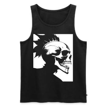 Crâne de fan d’horreur avec jeu de mots Mohawk Crazy Punkrocker - Débardeur bio Premium Homme - noir - Devant - Michal (187cm)