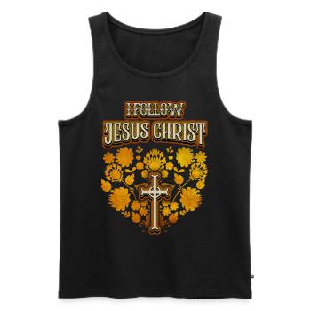 Jesus Christ, vintage folk art, cross, saying - Men's Premium Organic Tank Top - black - Front - AI Model Male 178 light (178cm)