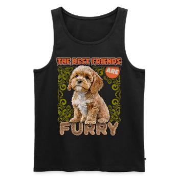 Cavapoo chiot, aquarelle vintage, chien, dicton - Débardeur bio Premium Homme - noir - Devant - Michal (187cm)