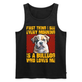 First thing I see in the morning is a Bulldog - Männer Premium Bio Tank Top - Schwarz - Vorne - Michal (187cm)