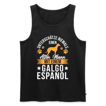 Alter Mann mit Galgo Espanol Spanischer Windhund - Männer Premium Bio Tank Top - Schwarz - Vorne - Michal (187cm)