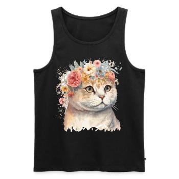 Cute Scottish Fold Cat Flower Crown Cats Pet Kitte - Men's Premium Organic Tank Top - black - Front - Michal (187cm)