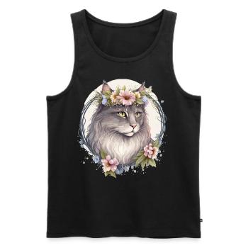 Mignon Norwegian Forest Cat Fleur Crown Cats Pet Ki - Débardeur bio Premium Homme - noir - Devant - AI Model Male 178 light (178cm)