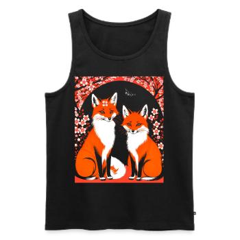 Renards Fleur de cerisier japonais Kitsune Renard - Débardeur bio Premium Homme - noir - Devant - Michal (187cm)