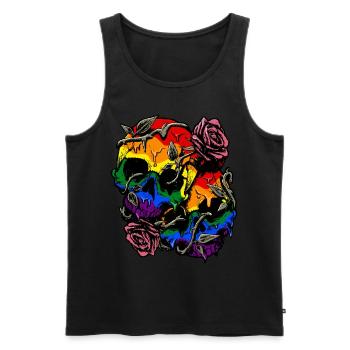 Gay Pride Rainbow Flag Skull Roses - Débardeur bio Premium Homme - noir - Devant - AI Model Male 178 light (178cm)