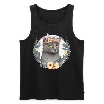Cute Chartreux Cat Flower Crown Cats Pet Kitten - Men's Premium Organic Tank Top - black - Front - Michal (187cm)