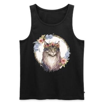 Mignon Norwegian Forest Cat Fleur Crown Cats Pet Ki - Débardeur bio Premium Homme - noir - Devant - AI Model Male 178 light (178cm)