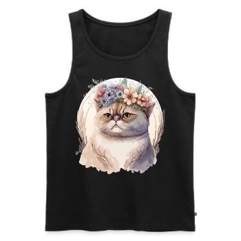 Mignon exotique Chat Chat Fleur Couronne Chats Pet Ki - Débardeur bio Premium Homme - noir - Devant - Michal (187cm)
