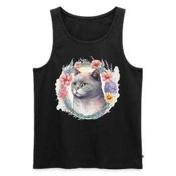 Cute British Shorthair Cat Flower Crown Cats Pet K - Men's Premium Organic Tank Top - black - Front - Michal (187cm)