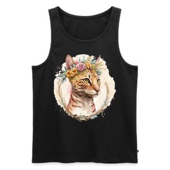Cute Bengal Cat Flower Crown Cats Pet Kitten - Men's Premium Organic Tank Top - black - Front - AI Model Male 178 light (178cm)