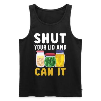 Close the lid and put it in the can of cans Konser - Men's Premium Organic Tank Top - black - Front - AI Model Male 178 light (178cm)