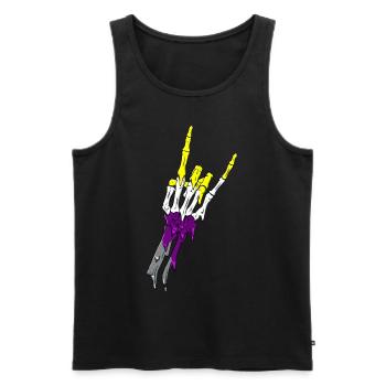 Non Binary Pride Flag Devil Horn Skeleton Subtle - Männer Premium Bio Tank Top - Schwarz - Vorne - Michal (187cm)