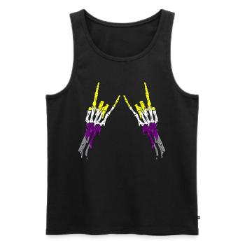 Non Binary Pride Flag Devil Horn Skeleton Subtle - Männer Premium Bio Tank Top - Schwarz - Vorne - Michal (187cm)