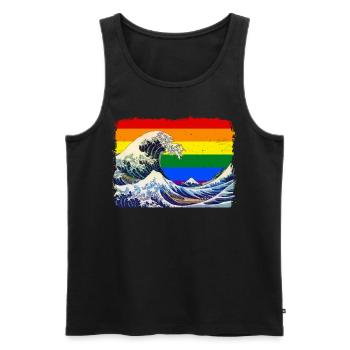 Gay Pride Rainbow Flag Big Wave Off Kanagaw - Men's Premium Organic Tank Top - black - Front - AI Model Male 178 light (178cm)