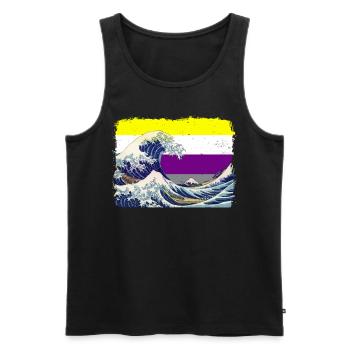 Non-binary Pride Flag Great Wave off Kanagawa - Men's Premium Organic Tank Top - black - Front - Michal (187cm)