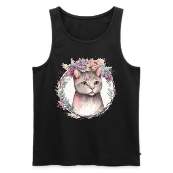 Cute American Shorthair Cat Flower Crown Cats Pet - Men's Premium Organic Tank Top - black - Front - Michal (187cm)