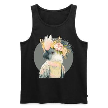 Mignon Cacatoès Perroquet Oiseau Fleur Couronne Oiseaux de compagnie - Débardeur bio Premium Homme - noir - Devant - Michal (187cm)