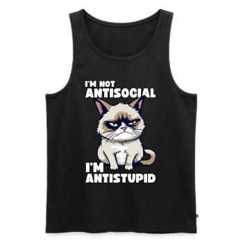 Grump Cat - Je ne suis pas antisocial - Je suis antistupide - Débardeur bio Premium Homme - noir - Devant - AI Model Male 178 light (178cm)