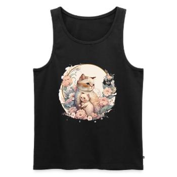 Katze Kunst Blumen Katzenmotiv - Männer Premium Bio Tank Top - Schwarz - Vorne - Michal (187cm)