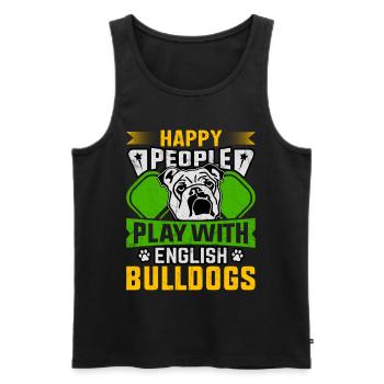 Des gens heureux jouent avec des bouledogues anglais - Débardeur bio Premium Homme - noir - Devant - Michal (187cm)
